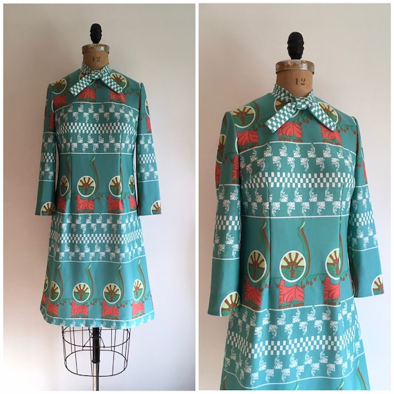 Vintage 1970s Parkshire Scooter Dress 70s Mod Op A
