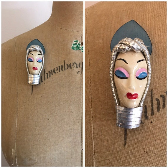 Vintage Elzac Victim of Fashion Face Brooch