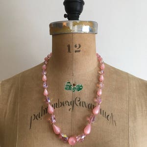 1950s 1960s Pink Moonglow Crystal Bead Necklace 50s 60s image 1