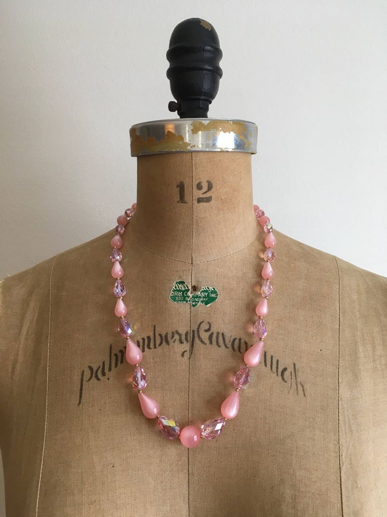 1950s 1960s Pink Moonglow Crystal Bead Necklace 50s 60s image 1