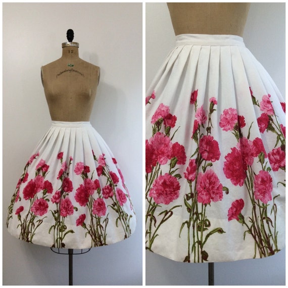 Vintage 1950s Novelty Print Skirt Floral Border Print 50s Etsy