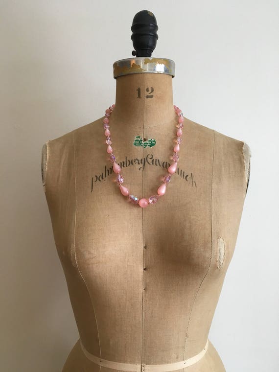 1950s 1960s Pink Moonglow Crystal Bead Necklace 5… - image 4