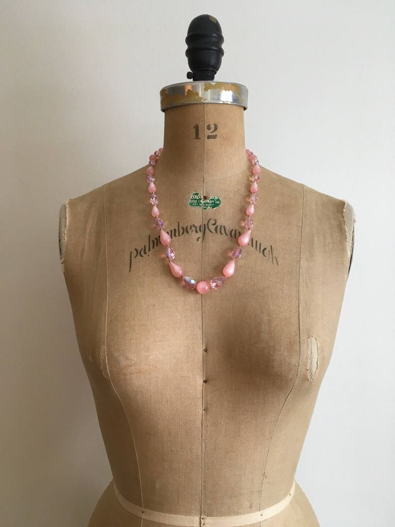 1950s 1960s Pink Moonglow Crystal Bead Necklace 50s 60s image 4