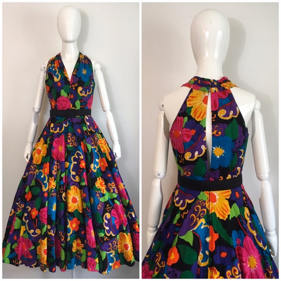 Vintage 1980s Lillie Rubin Floral Party Dress 80s