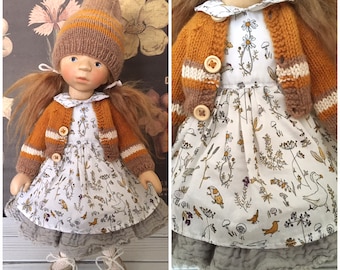 Hand Knit Doll Outfit For 14 Inch Elisabeth Pongratz Doll Handmade Dress Sweater Kitty Hat Socks