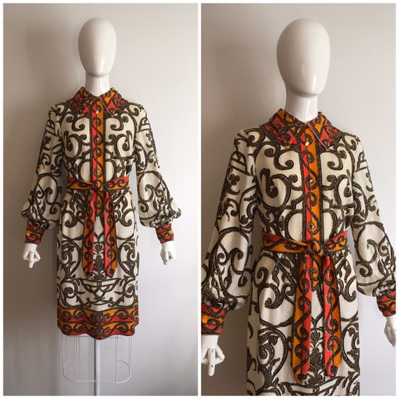 Vintage 1960s Mr. Dino Dress 60s Mod Op Art Border