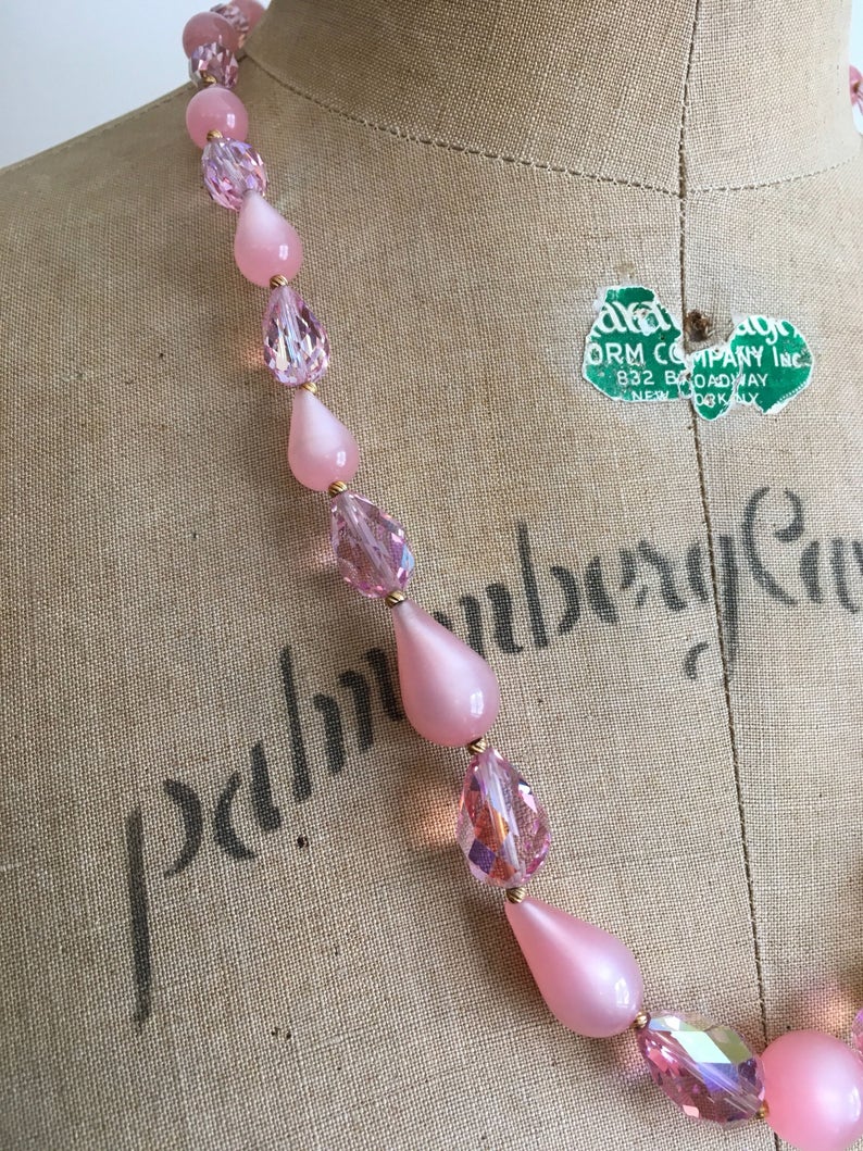 1950s 1960s Pink Moonglow Crystal Bead Necklace 50s 60s image 6