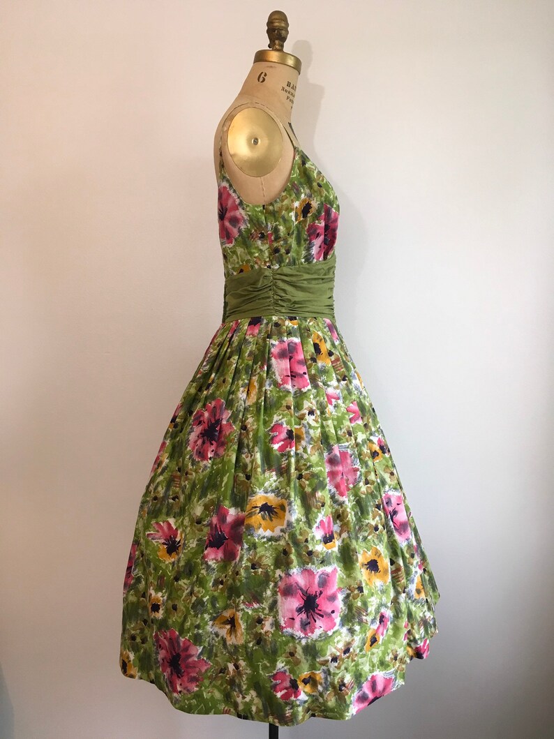 1950s Floral Poppies Sundress 50s Vintage Cotton Dress | Etsy