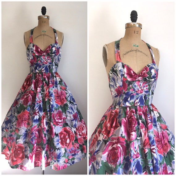 Vintage 1980s Janet Russo Floral Garden Party Halt