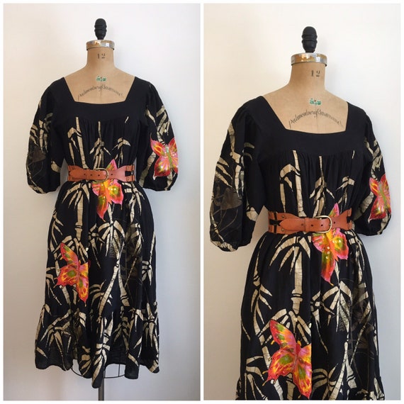 Vintage 1970s Ramona Rull Batik Kaftan Dress 70s B
