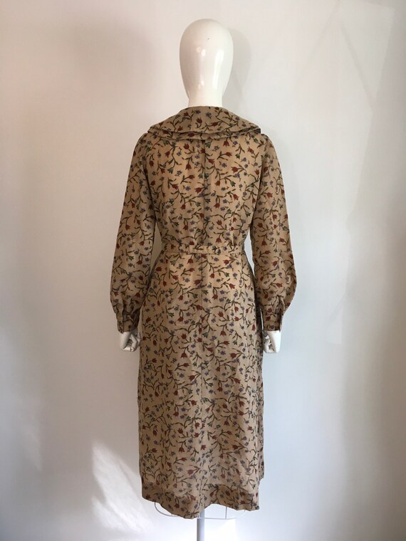70s Nipon Boutique Floral Dress, Pleated Dark Academia Dress S