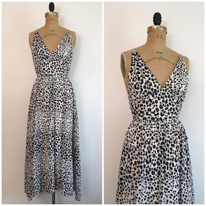 Vintage 1970s Dalani Animal Print Maxi Dress 70s Black And White Disco Evening Gown