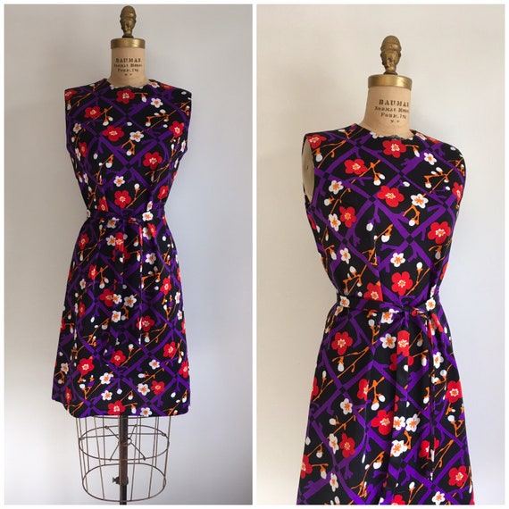 Vintage 1970s Cherry Blossom Scooter Dress 70s Mod