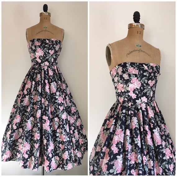 Vintage 1980s Laura Ashley Strapless Floral Butter