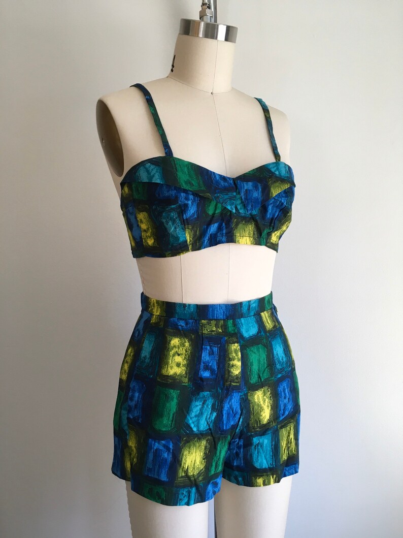 Vintage 1950s 1960s Myers Blue Bikini 50s 60s Swimsuit Bathing Suit Playsuit image 2