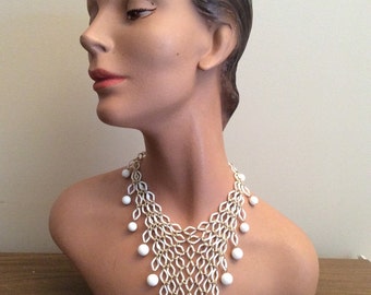 Trifari Fishnet Necklace Bib Runway Huge Statement 1960s