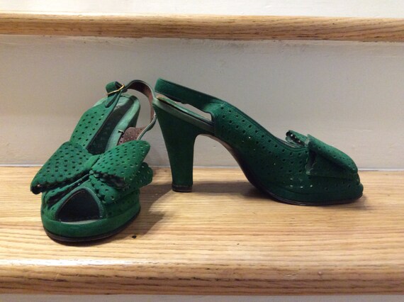 1940s Green Platforms 40s Green Perforated Bow Sli