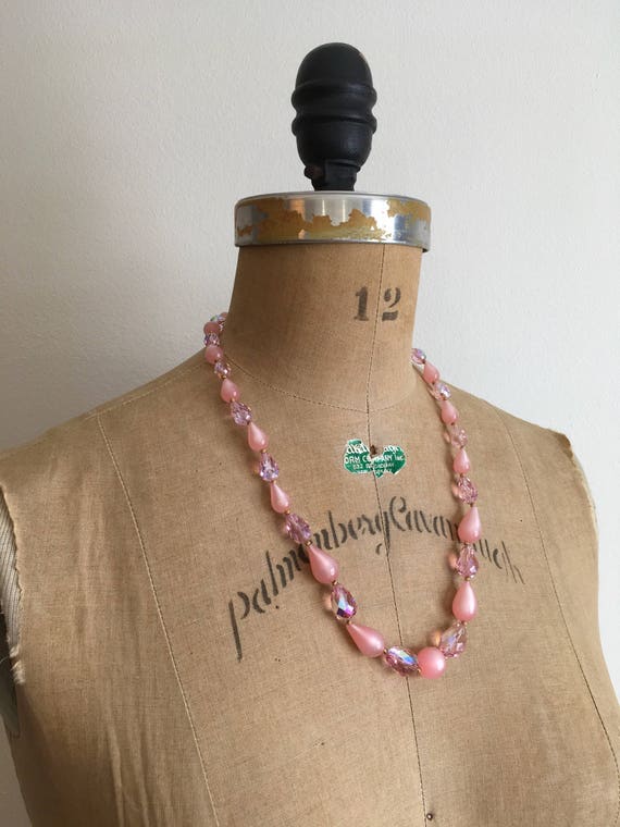 1950s 1960s Pink Moonglow Crystal Bead Necklace 5… - image 5