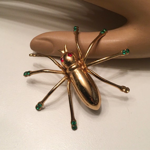 Vintage Coro Pegasus Spider Brooch Gold Rhinestone