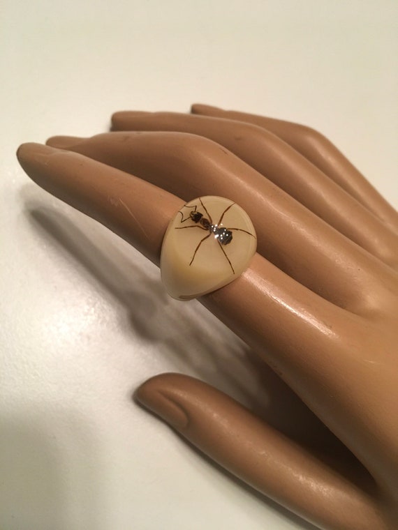 Vintage Lucite Ant Ring Plastic Bug Insect Jewelry