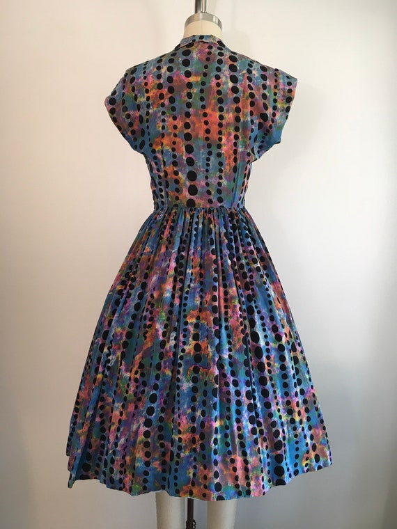 Vintage 1950s Rainbow Polka Dot Dress 50s Silk Dr… - image 5