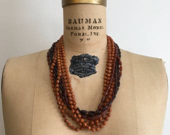 1950s 1960s  Multi Strand Brown Bead Necklace 50s 60s
