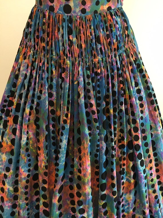 Vintage 1950s Rainbow Polka Dot Dress 50s Silk Dr… - image 6