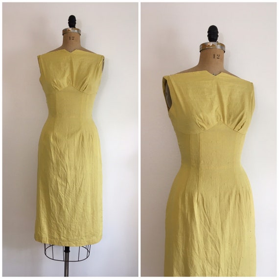 Vintage 1950s 1960s Yellow Wiggle Dress 50s 60s