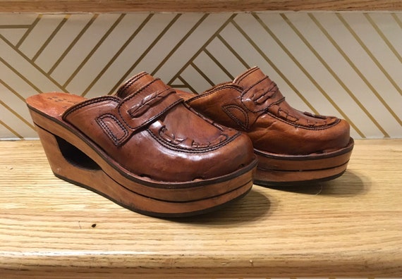 Vintage 1970s Made In Brazil Leather Clogs 70s Woo