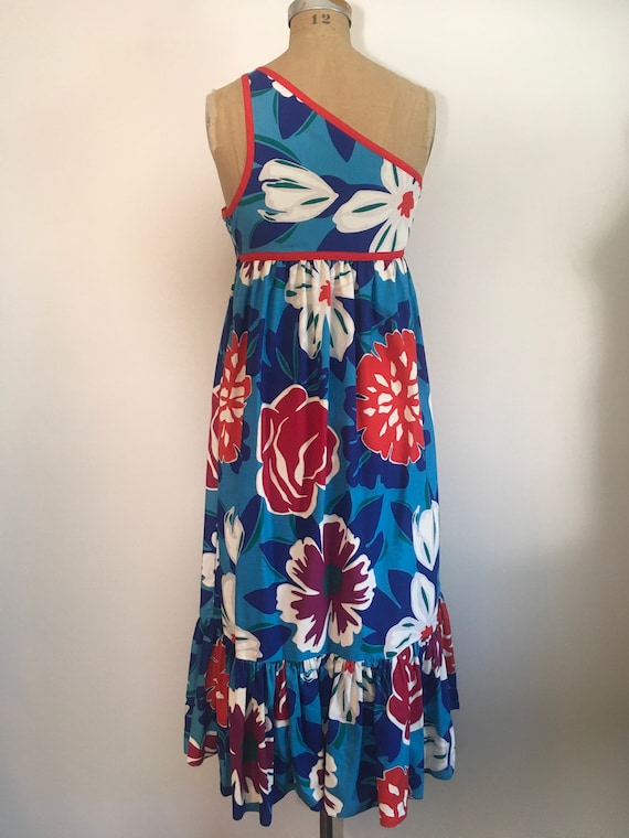 Vintage 1970s Swirl Dress 70s Floral One Shoulder… - image 5