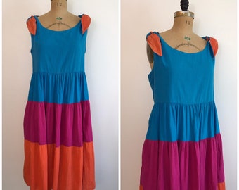1980s Appel Cotton Tent Dress 80s Boho Summer Dress