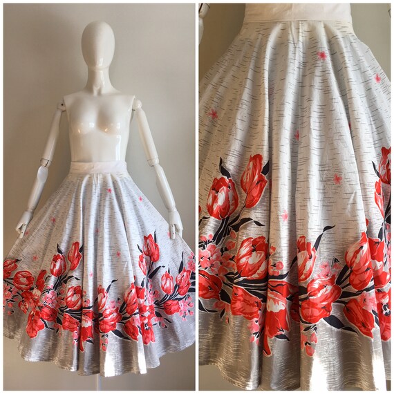 1950s California Hand Prints Tulip Circle Skirt 50