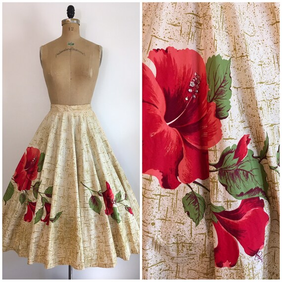 Vintage 1950s California Hand Prints Hibiscus Circ