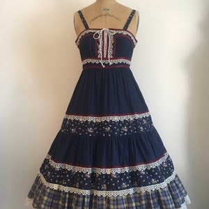 Vintage 1970s Homespun Floral Lace Prairie Dress 70s Calico Cotton Lace Cottagecore Sundress image 2