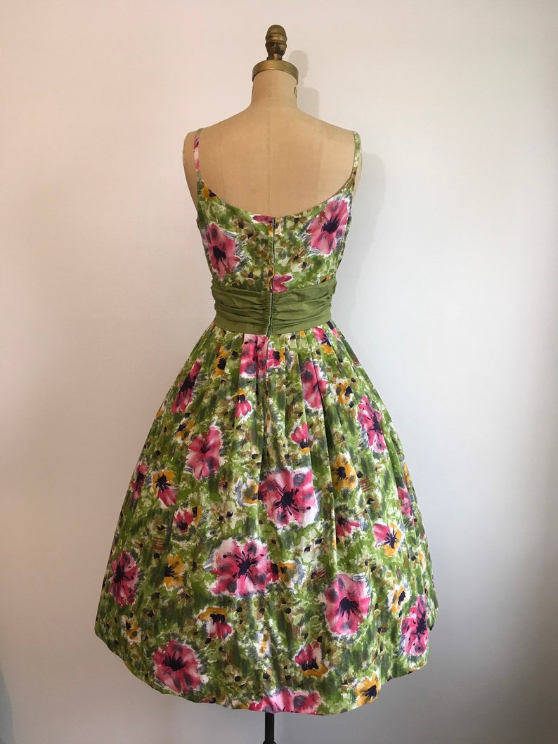 1950s Floral Poppies Sundress 50s Vintage Cotton Dress | Etsy