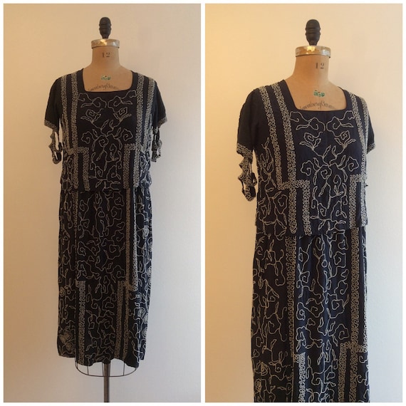 1920s Beaded Flapper Party Dress 20s Navy Blue