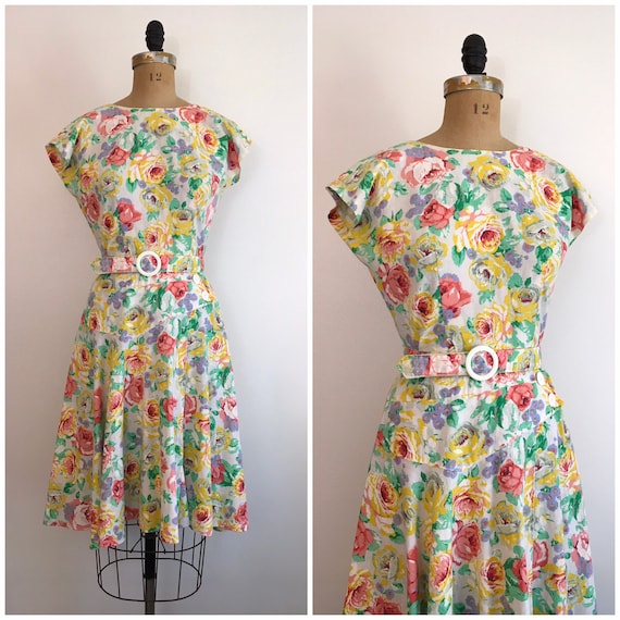 Vintage 1980s Milanzo Floral Garden Party Dress 80