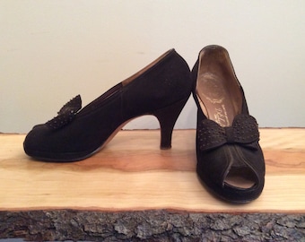 Vintage 1940s Platforms Delman 40s Brown Suede Platform Shoes
