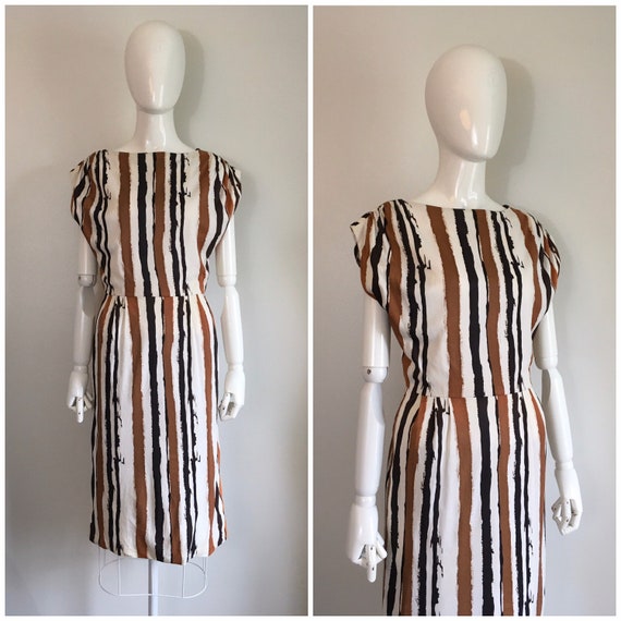 Vintage 1950s 1960s Painterly Stripe Wiggle Dress