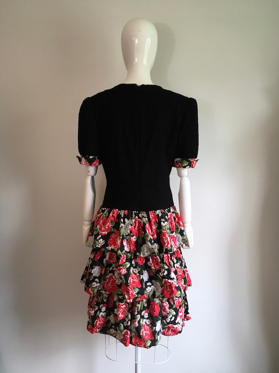 Vintage 1980s David Warren Rose Print Ruffle Part… - image 5