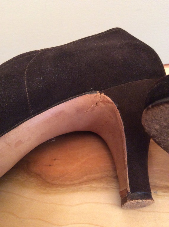 Vintage 1940s Platforms Delman 40s Brown Suede Pl… - image 4