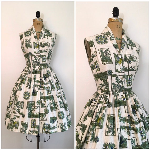 Vintage 1950s 1960s Mode O’ Day Toile Dress 50s 60