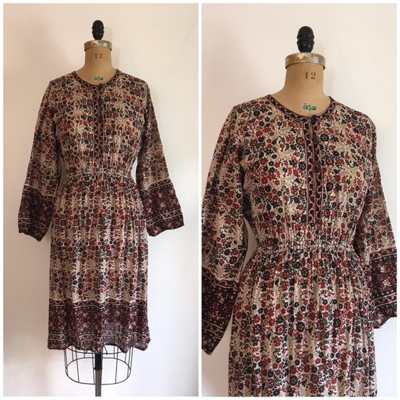 Vintage 1970s Kaiser Cotton Dress 70s Boho Gauze D
