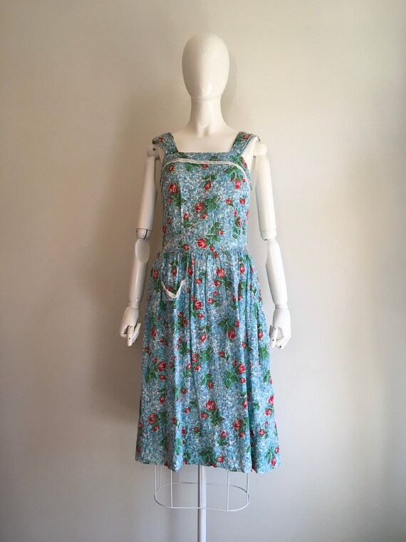 Vintage 1940s Rose Print Cotton Seer Sucker Pinaf… - image 2