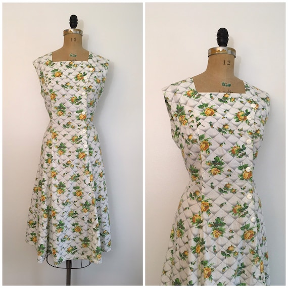 Vintage 1940s Feed Sack Rose Print House Dress 40s