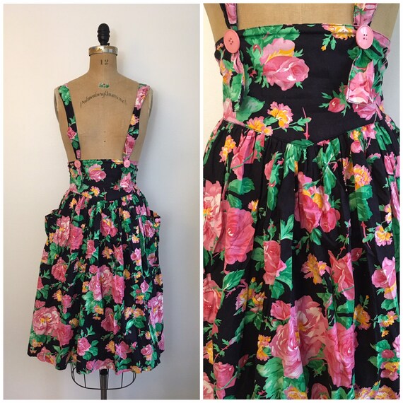 Vintage 1980s Judith Michaels Rose Print Suspender