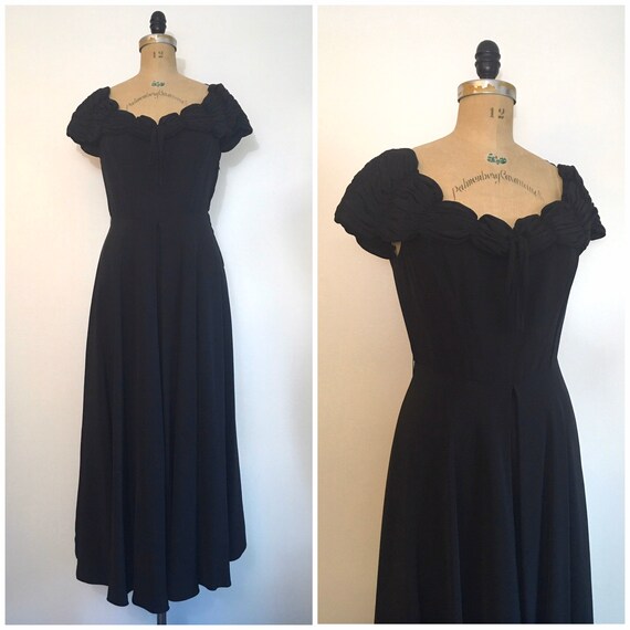 1940s Black Party Evening Dress 40s Capri Gown