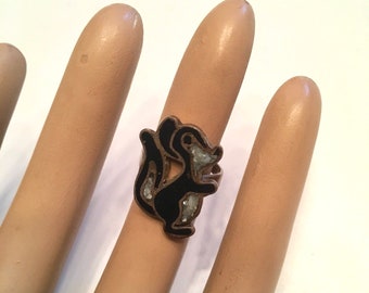 Vintage 1970s 1980s Zuni Skunk Silver Ring 70s 80s