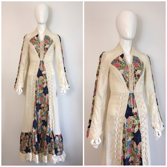 Vintage 1970s Gunne Sax Black Label Patchwork Prai