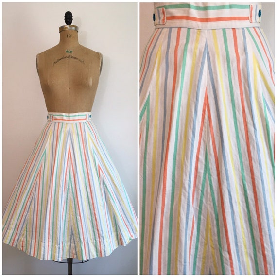 Vintage 1950s Chevron Stripe Skirt 50s A Line Past